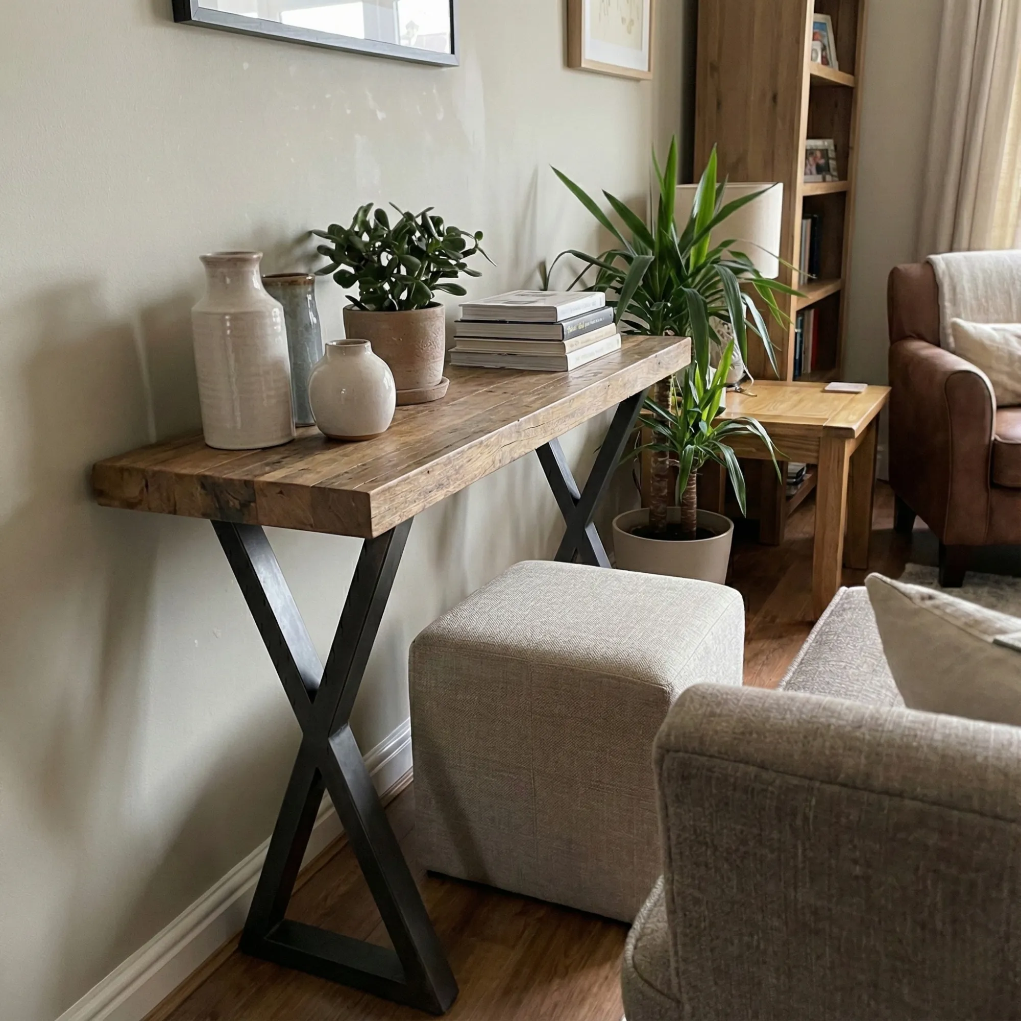 Industrial Wood Console Table with Shelf - view 8